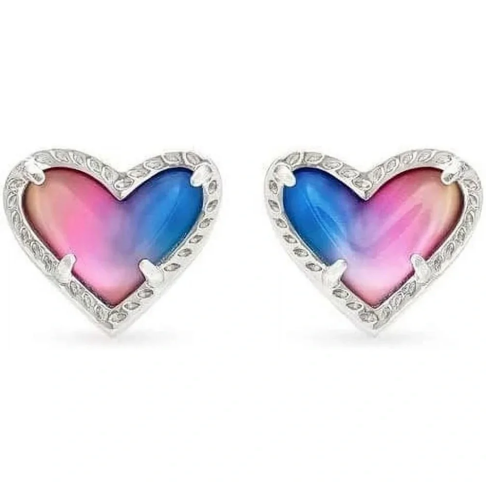 Kendra Scott Ari Heart Drop Earrings Watercolor Pearlized Clear Glass - Picture 3 of 8
